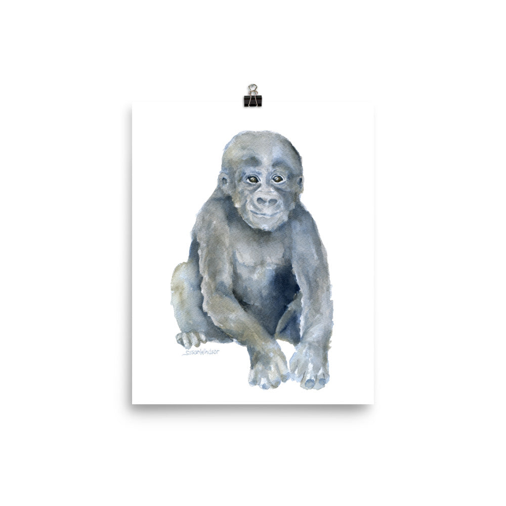 Baby Gorilla Watercolor Art, Safari Nursery Decor