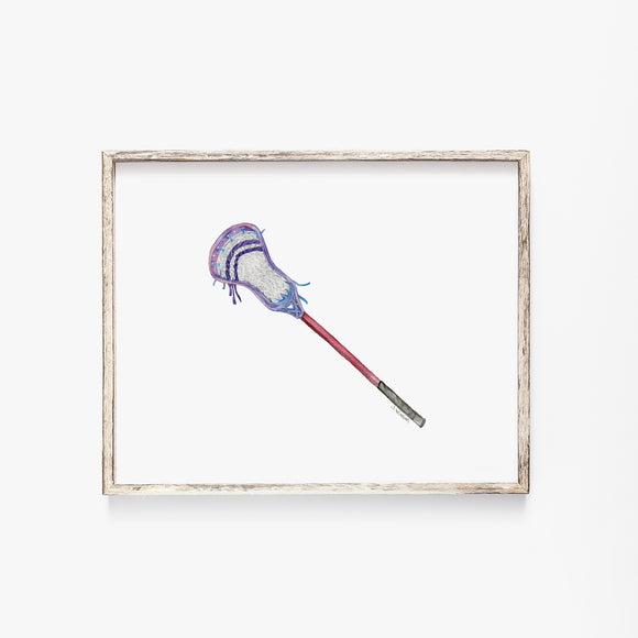 Lacrosse Stick 2 Watercolor Painting Sports Room Art Print