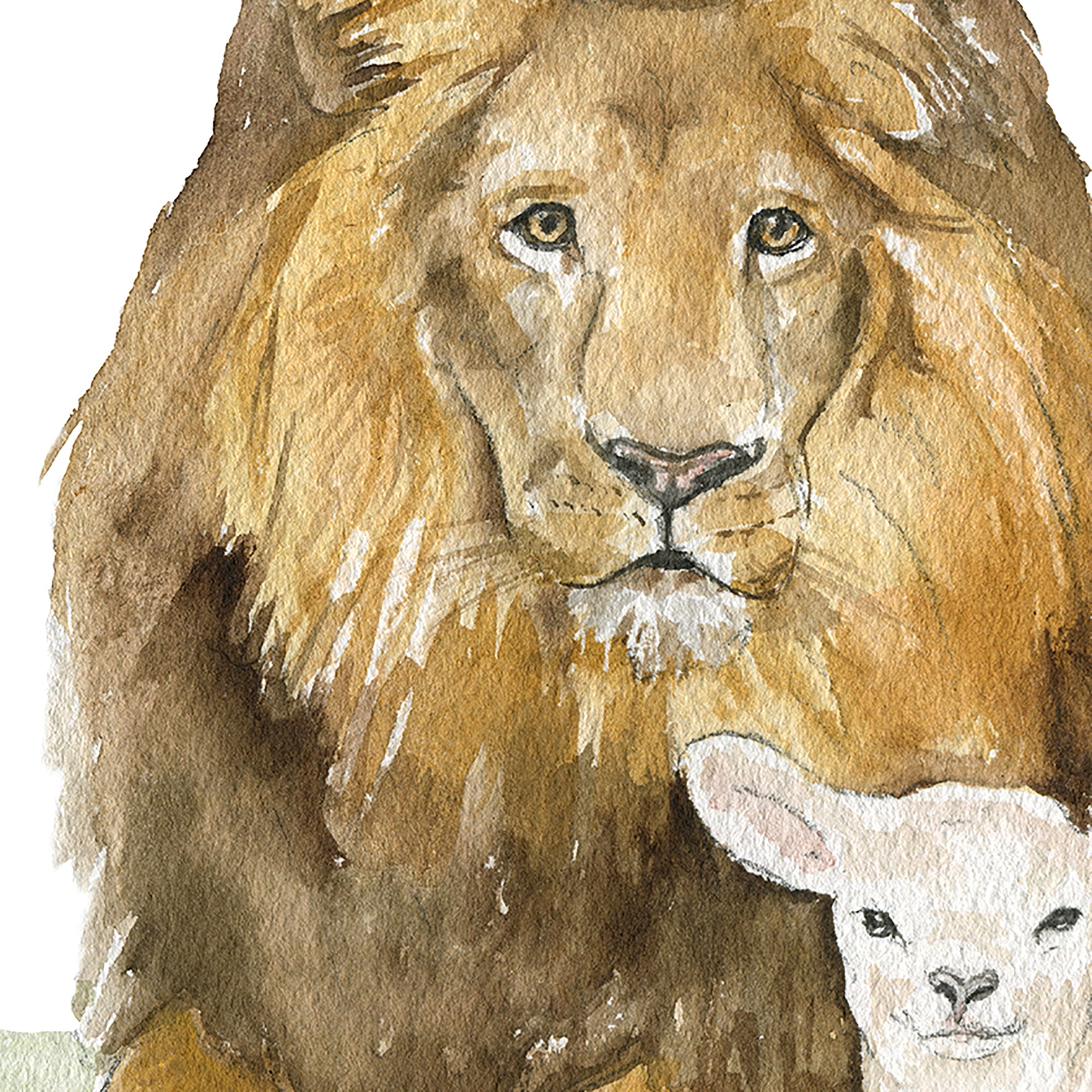 Lion and the Lamb Watercolor on sale on Canvas Reproduction