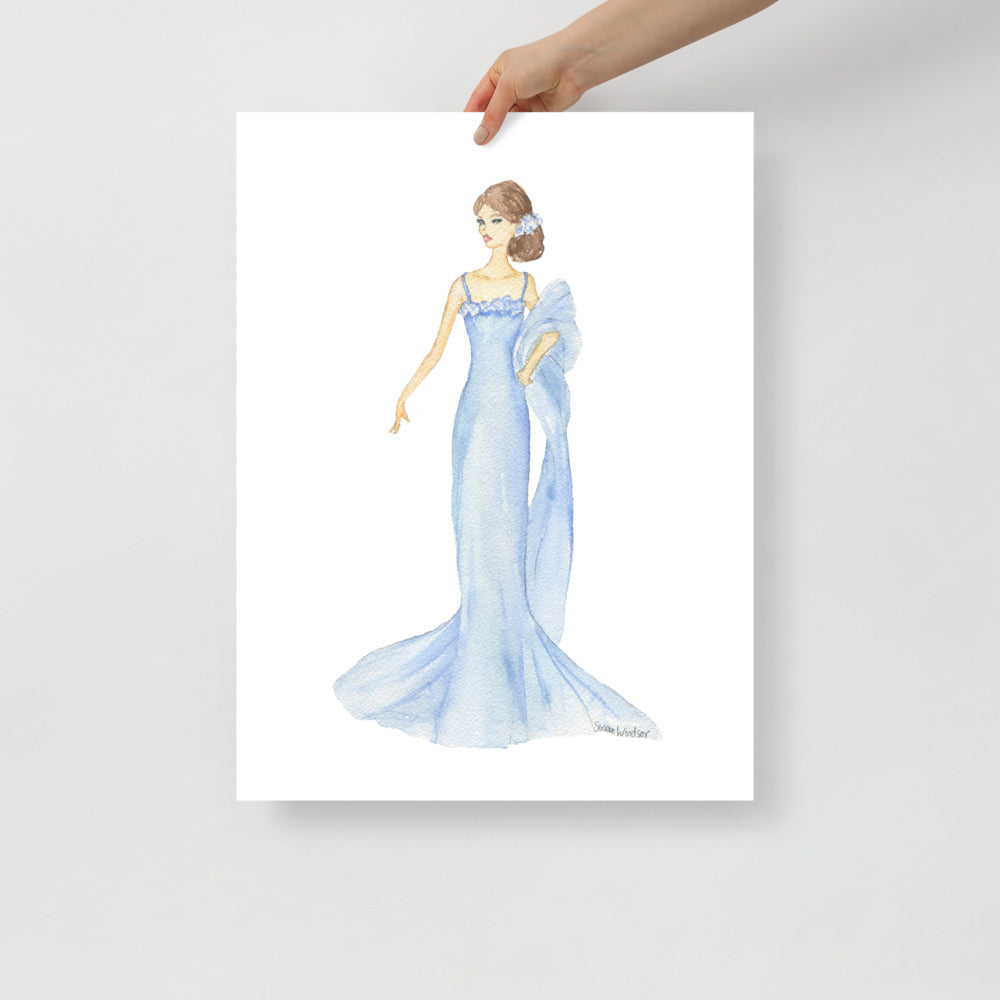 Watercolour Illustration Of Dark Blue Blank Fashion Mannequin One