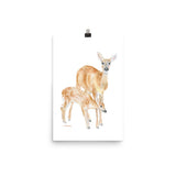 Mother and Baby Deer Watercolor