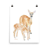 Mother and Baby Deer Watercolor