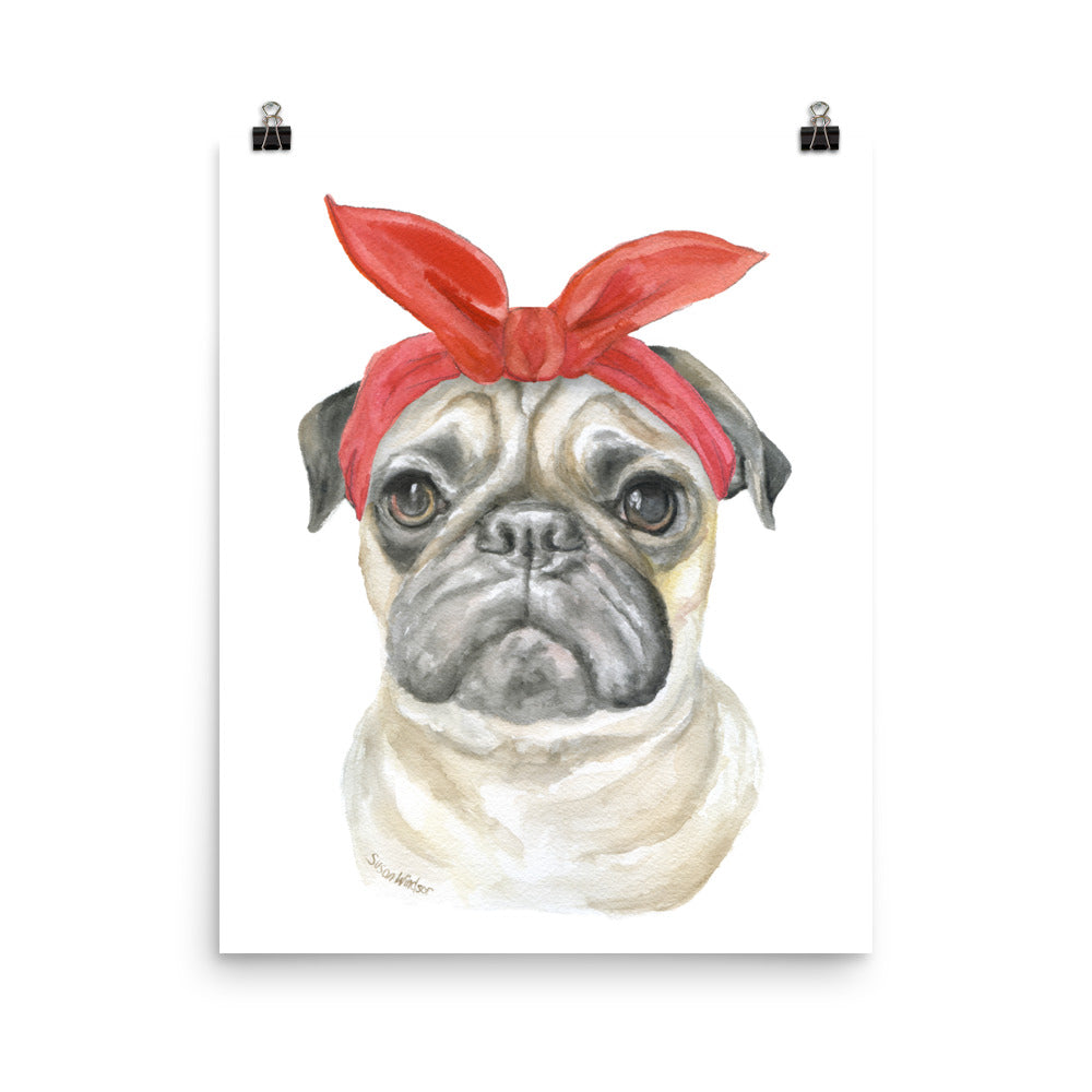 Pug with Bandana Watercolor Painting